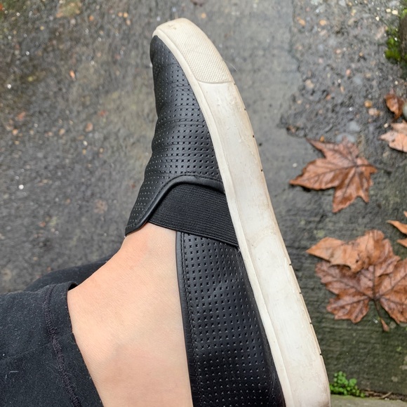 VINCE. Perforated Black Leather Slip-On Sneakers - Picture 7 of 8
